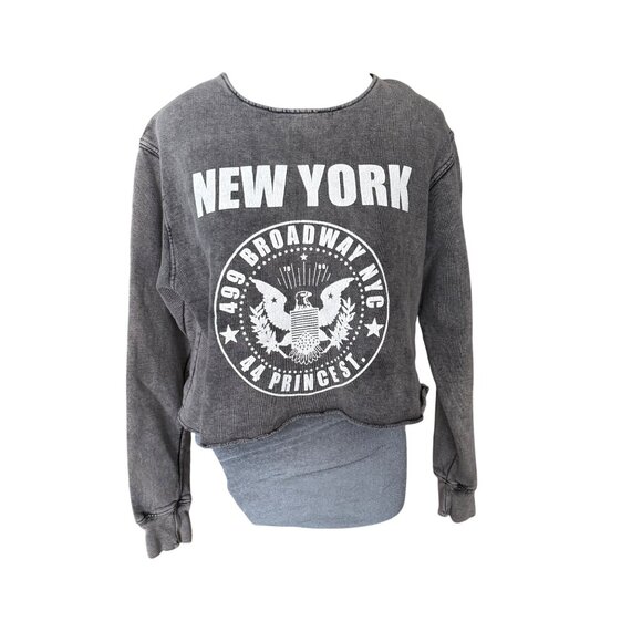John Galt by Brandy Melville New York Graphic Cropped Sweatshirt - Picture 1 of 4